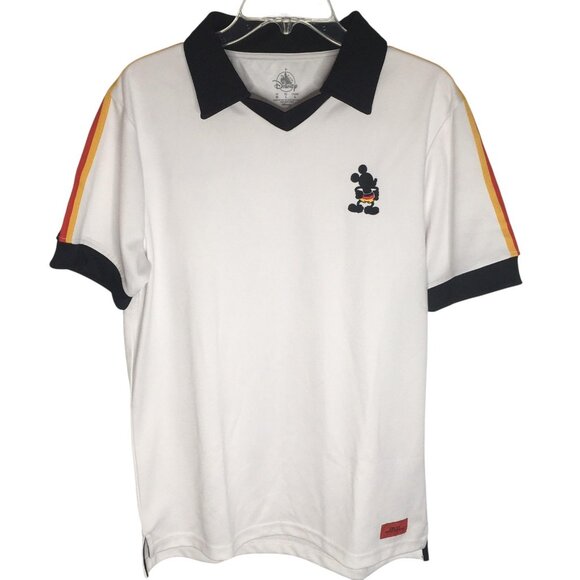 Disney Mickey Mouse Polo Shirt Mens Medium White Black EPCOT World Showcase - Picture 1 of 15